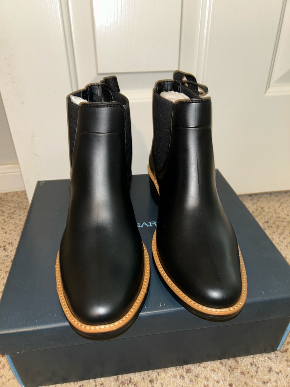Bernardo Black Chelsea Rain Boots with Brown Welt